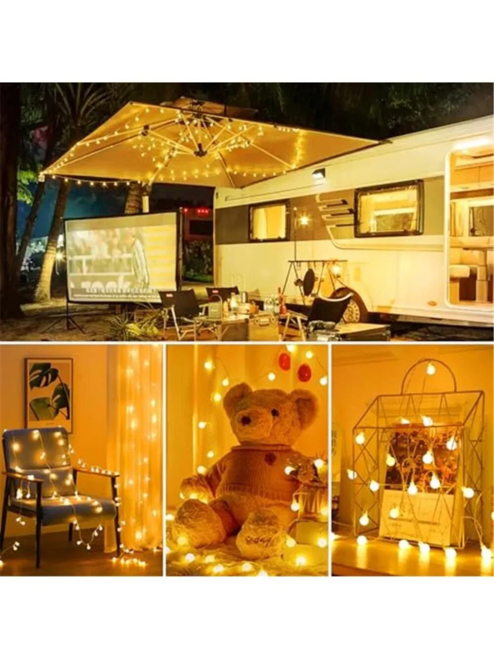 60 LED Globe String Lights Battery Operated Remote Waterproof Warm White 21FT